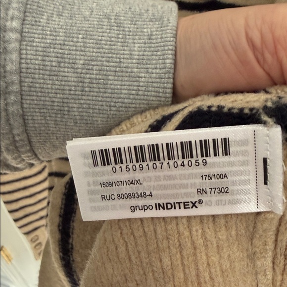 *NEW* Zara Basic Knit Mock Neck Sweater, Tan, Black Stripes, Size XL - Picture 3 of 3